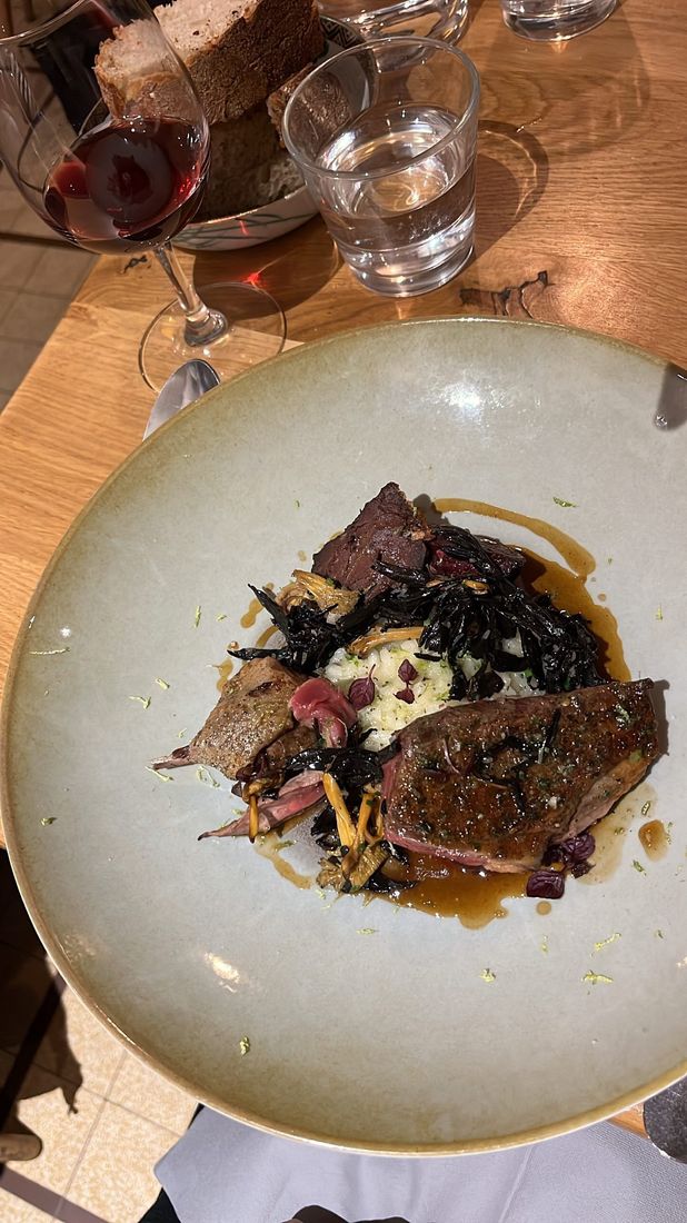 Venison, wild mushrooms, and a glass of red